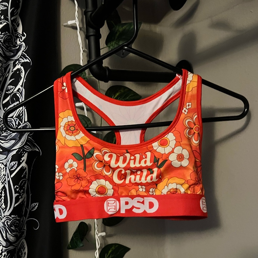 PSD wild child orange floral womens sports bra. Size small